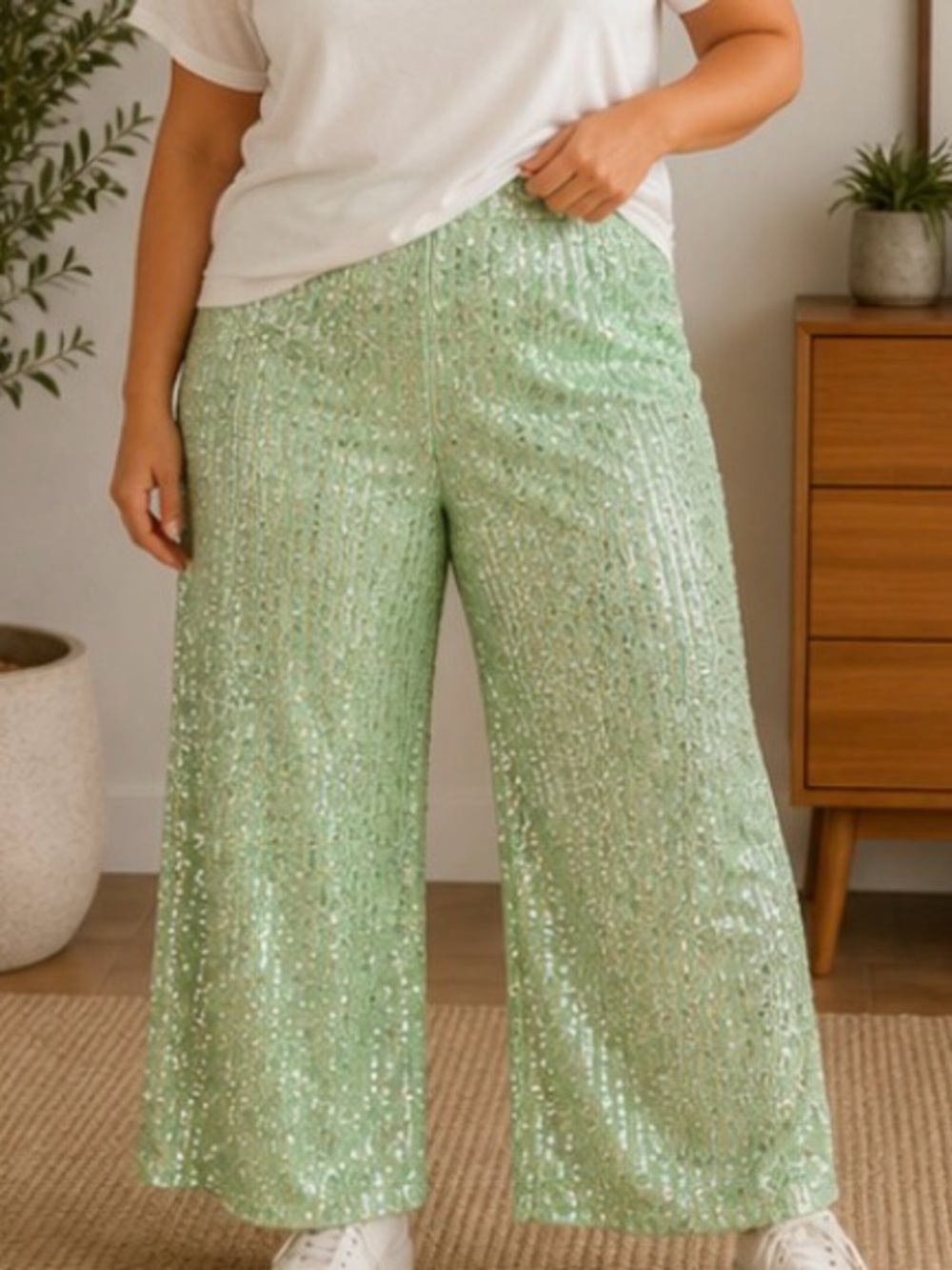 Nasty Gal Mint Sequin Wide-Leg Pants